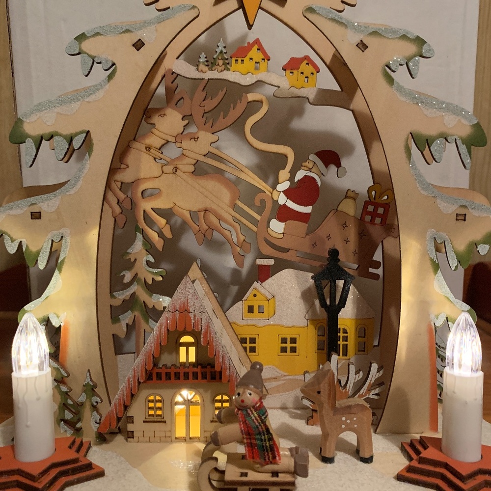 Kurt S Adler Timber Lane Light up Wooden village house with Santa